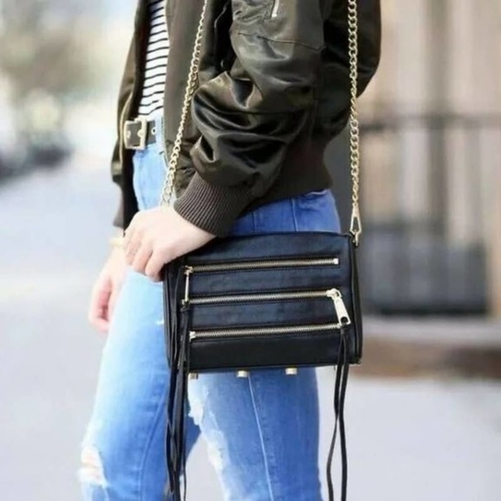 Excellent Condition Rebecca Minkoff Black Leather 3 Zipper Crossbody